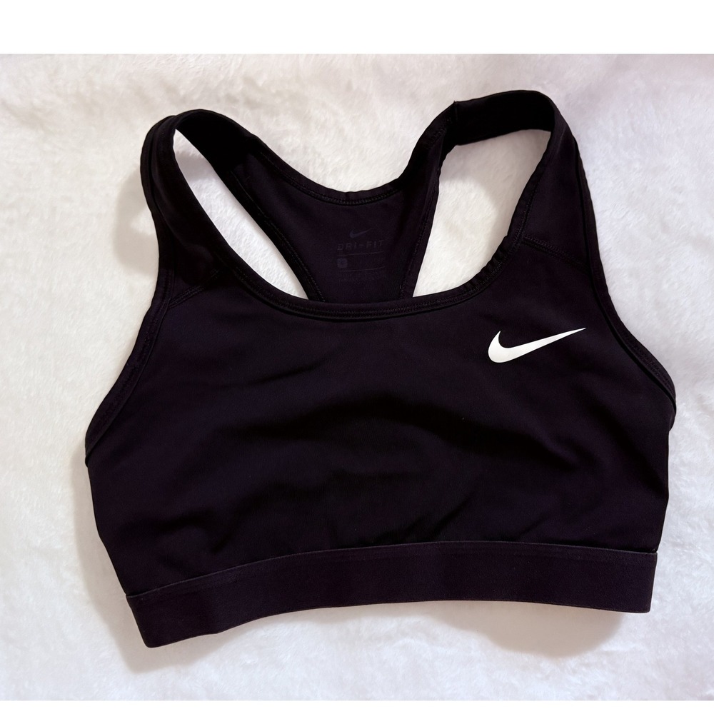 Nike Dri-FIT Racerback Sports Bra Black SM Impact Swoosh Logo Size Small
